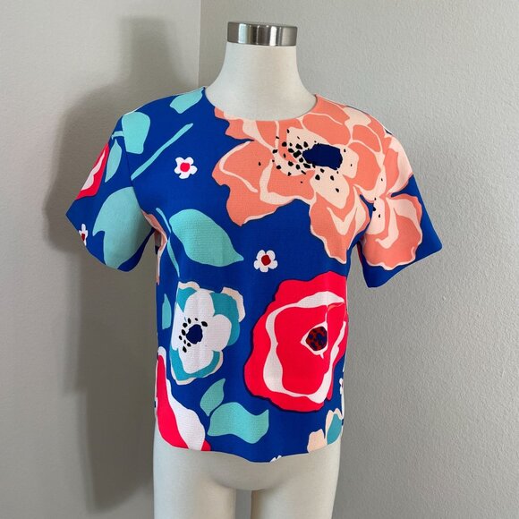 Kate Spade New York Womens 4 Ramona Multi Floral Top Short Sleeve Shirt - Picture 1 of 14